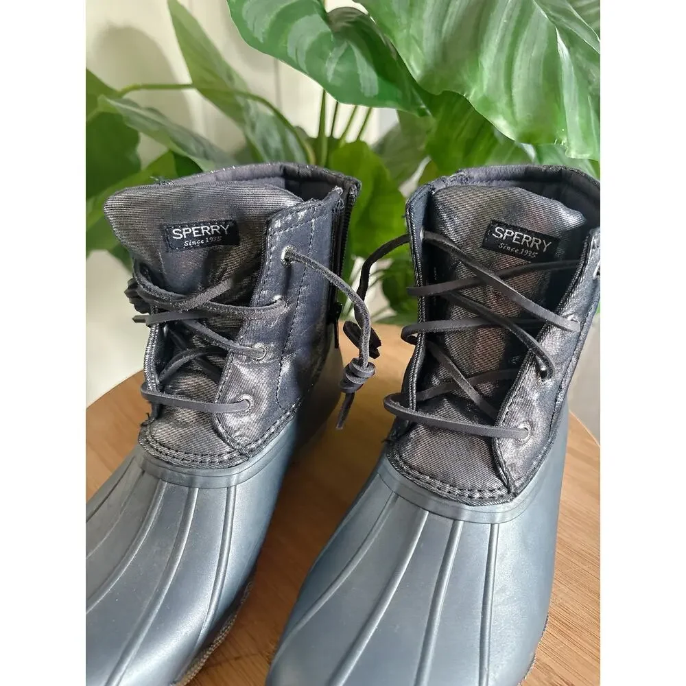Sperry Girls Saltwater Metallic Duck Boots Size 5 Rain Winter Booties Waterproof